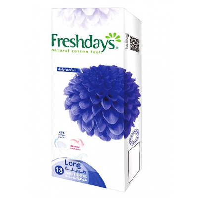 FRESHDAYS NATURAL COTTON FEEL DAILY COMFORT BLUE LONG 18 PANTYLINERS
